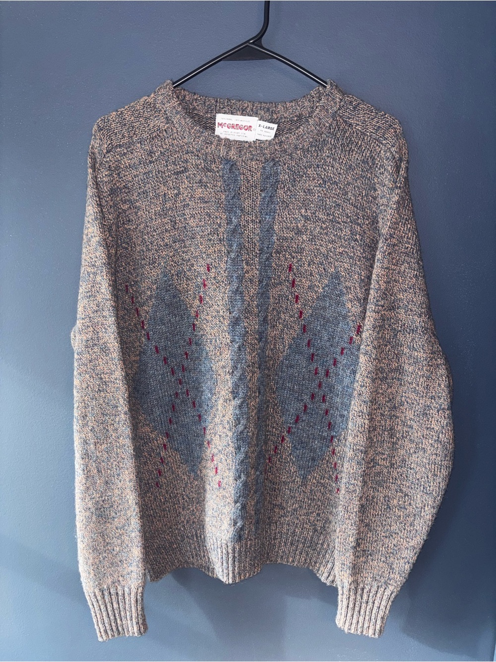 McGregor Gray Multicolor Cable Crew Sweater with Blue Panels